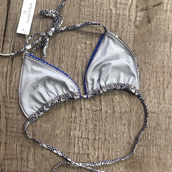 Poupette St. Barth Lucy Triangle Bikini Top in Navy/White. - Picture 7 of 8